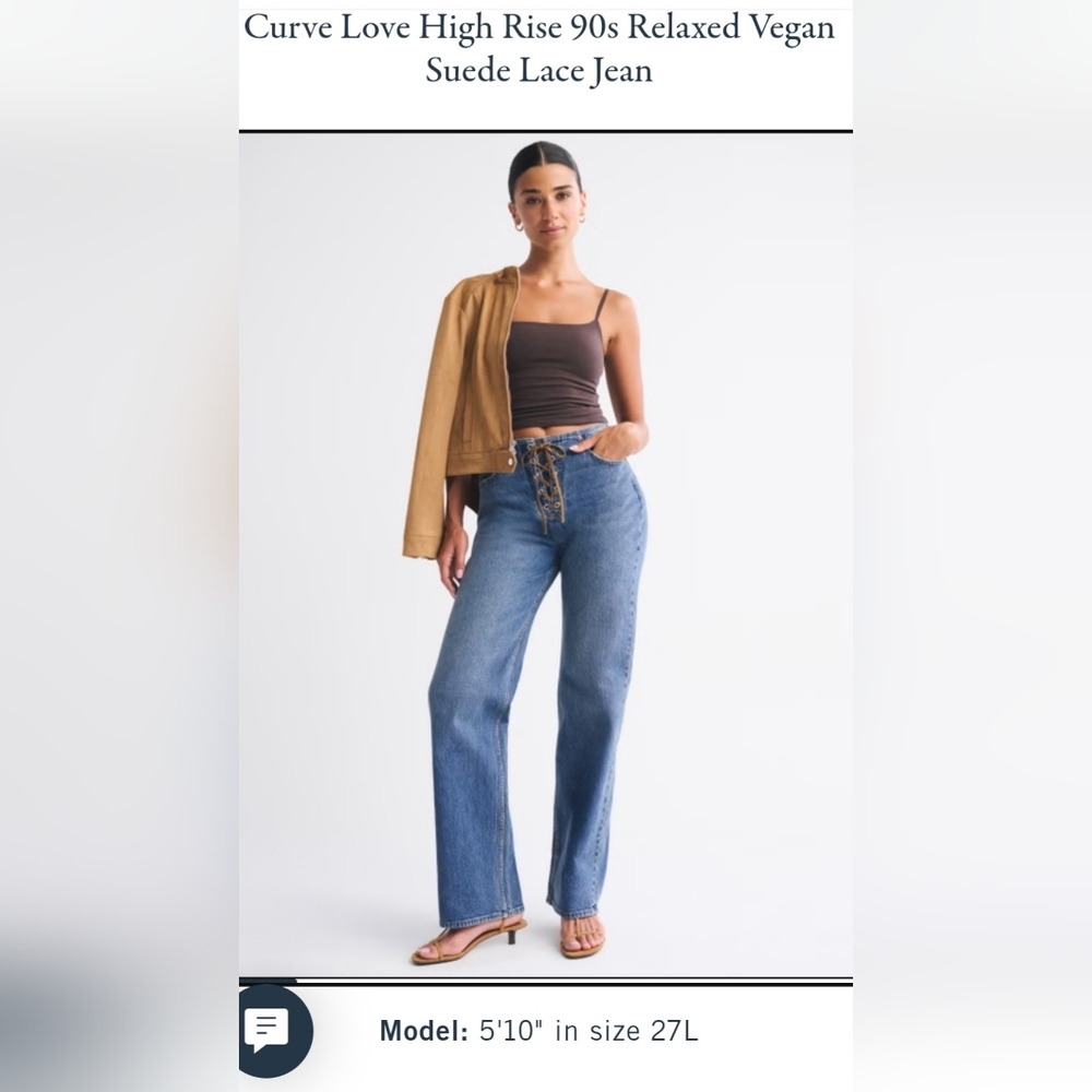 Abercrombie Curve Love High Rise 90s Relaxed Vegan Suede Lace Jean - Blue